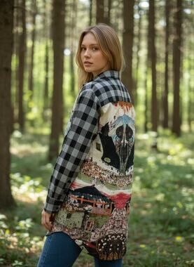 Shana Button Down Shirt 
Plaid and wearable art Back
Size small NWOT